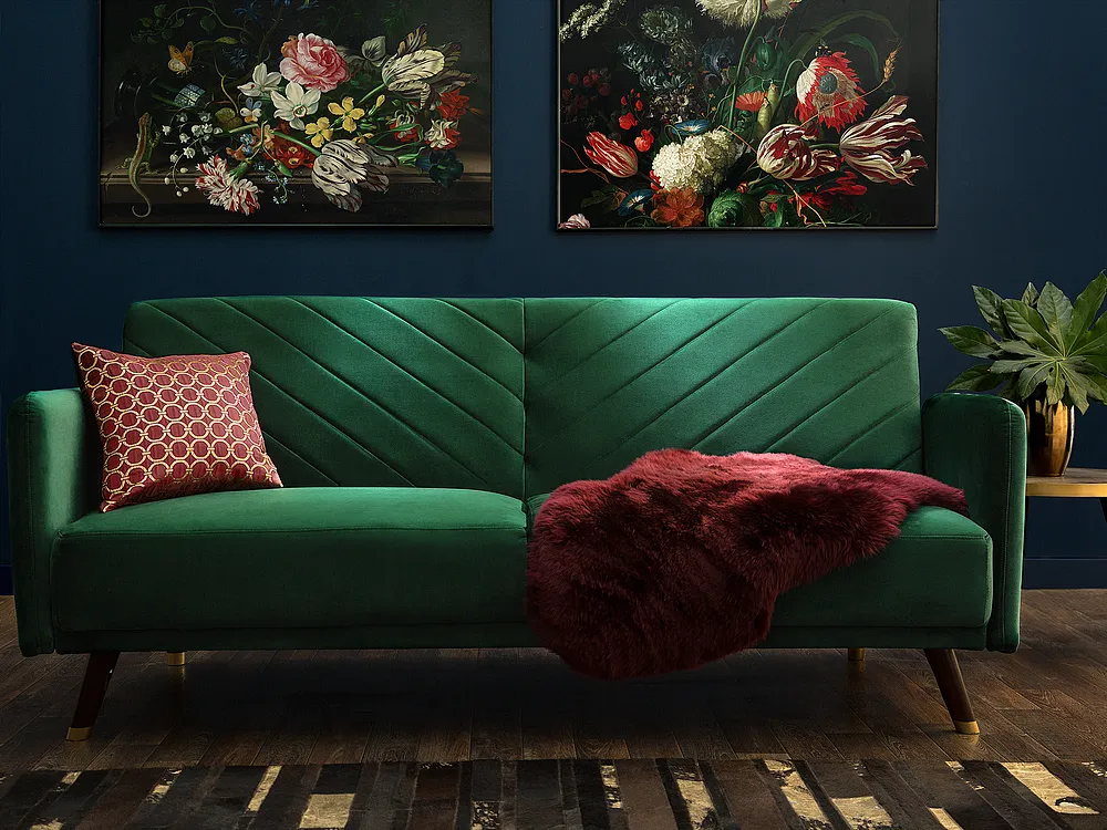 Sofa rozkładana dla 3 osób SENJA Welur Szmaragdowy_1154861