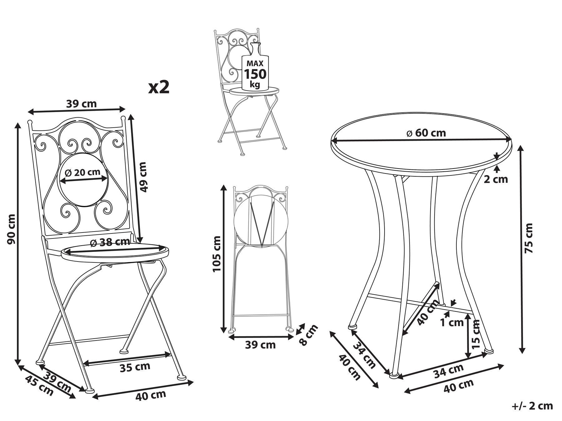 Чорно-білий комплект меблів для балкона COMISO_982172 Чорно-білий комплект меблів для балкона COMISO_982172
