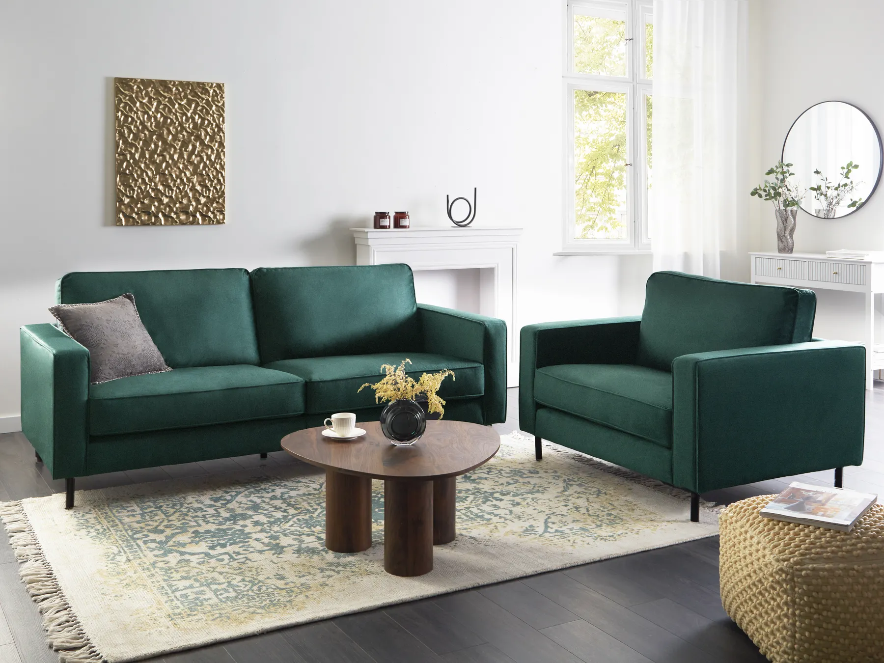 Set da salotto 4 posti SAVALEN Velluto Verde scuro_964566