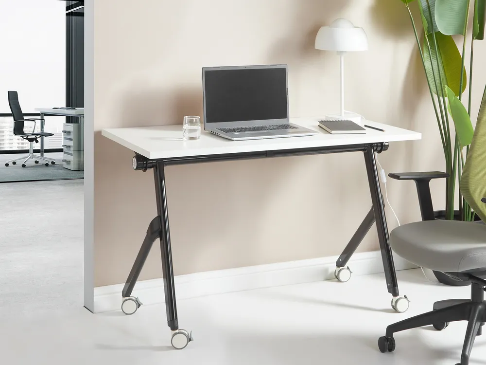 Foldable Office Desk BENDI 120 cm 60 cm with Wheels White