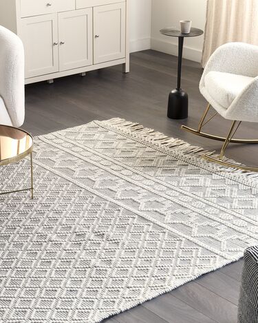 Wool Area Rug with Geometric Pattern 200 x 300 cm Beige and Grey SOLHAN