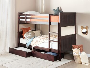 Wooden EU Single Size Bunk Bed with Storage Dark ALBON