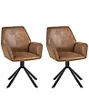 Set of 2 Dining Chairs Swivel WARNER Faux Suede Light Brown