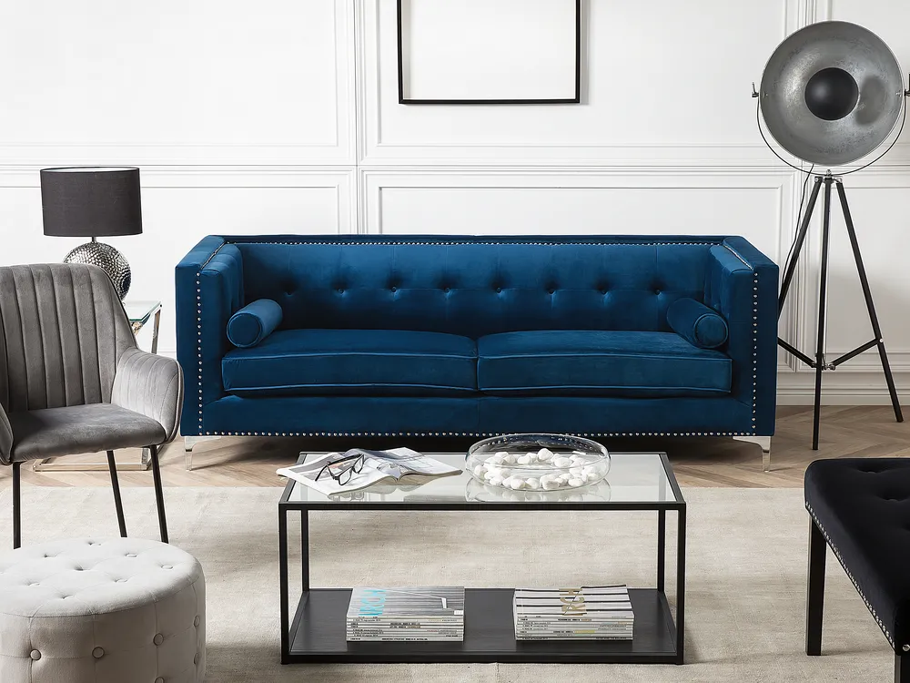 Sofa dla 3 osób AVALDSENES Welur Granatowy