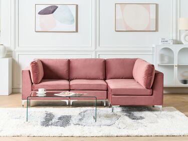 Left Hand 4 Seater Modular Velvet Corner Sofa Pink EVJA