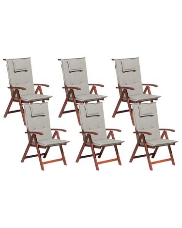 Set of 6 Acacia Wood Garden Chair Folding with Taupe Cushion TOSCANA