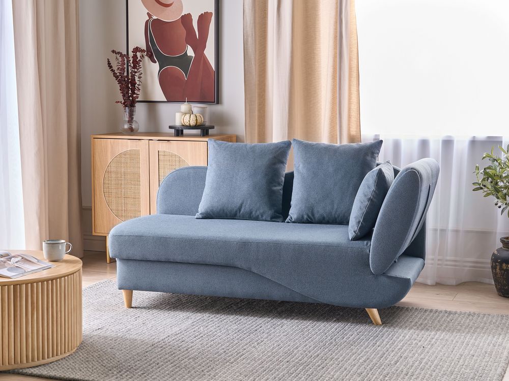 Chaise longue versione destra MERI con contenitore Lino sintetico Blu scuro