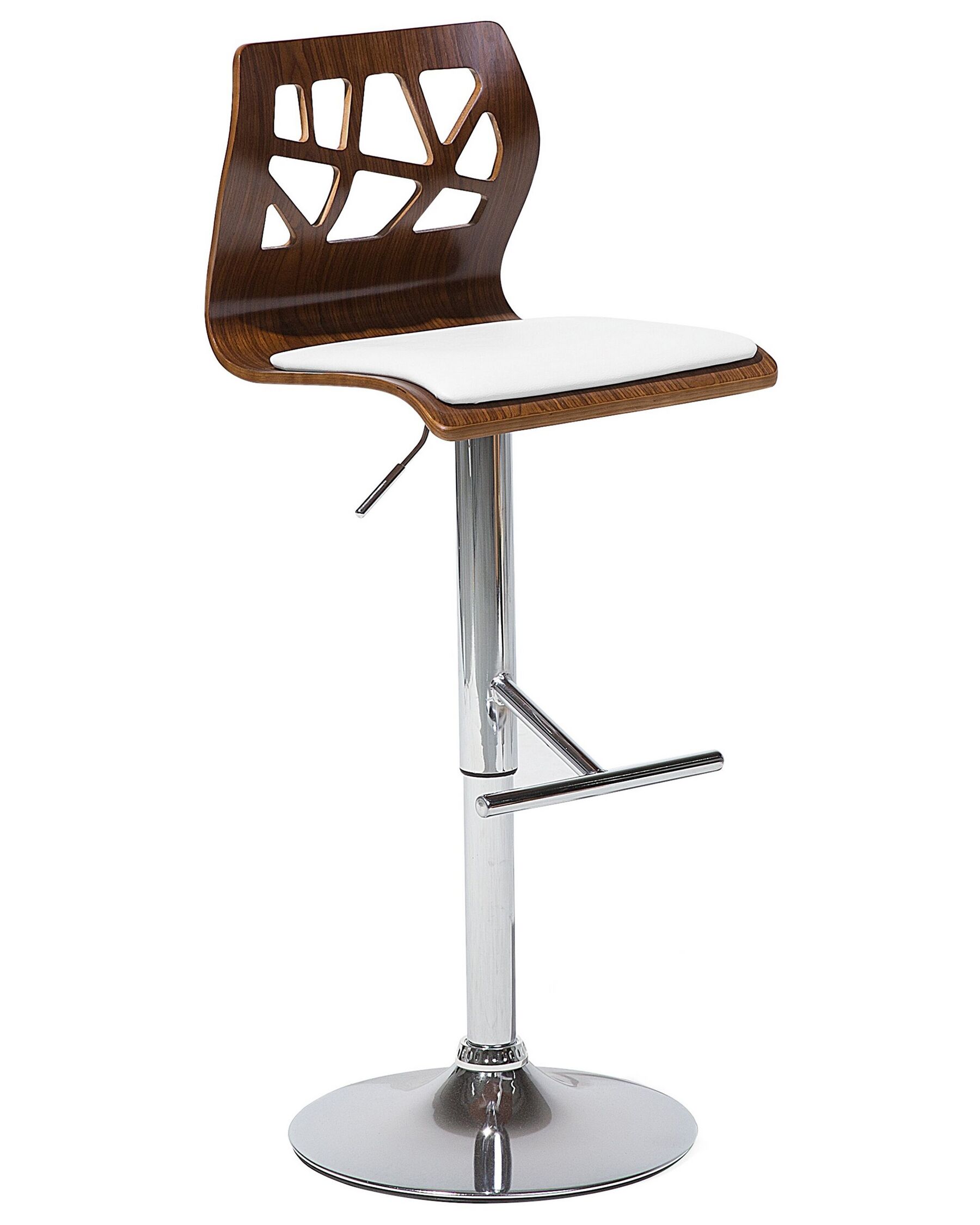 Bar Stool Dark Wood Faux Leather White PETERSBURG_713005