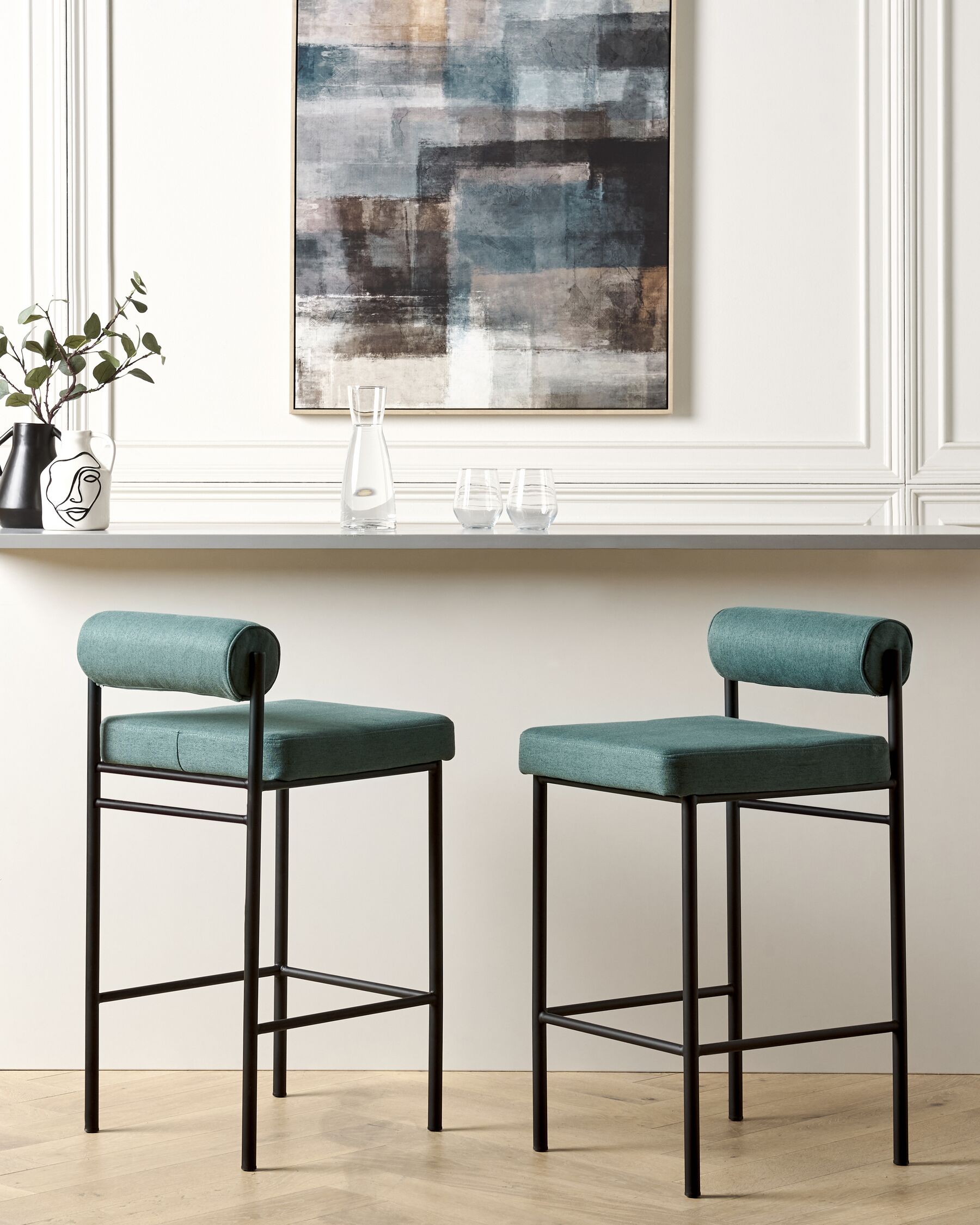 Set of 2 Fabric Bar Chairs Teal AMAYA_885333