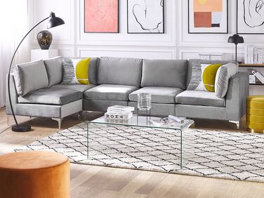 Right Hand 5 Seater Modular Velvet Corner Sofa Grey EVJA