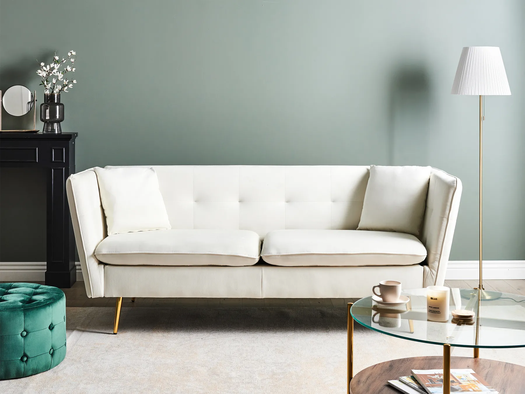Sofa 3 Seater FREDERICA Velvet Off-White_965554