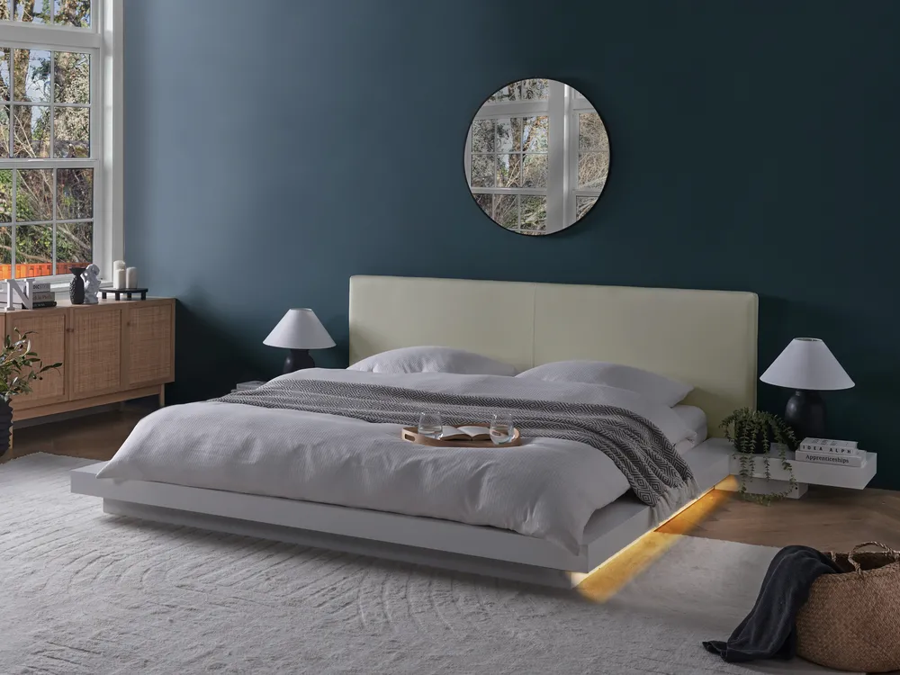 Letto con LED Pelle sintetica ZEN 180 x 200 cm Bianco