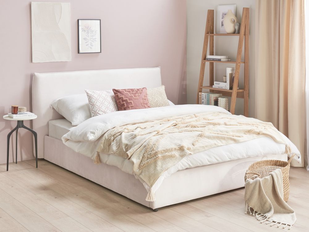 Lit ottoman LAVAUR Velours Blanc cassé 160 x 200 cm