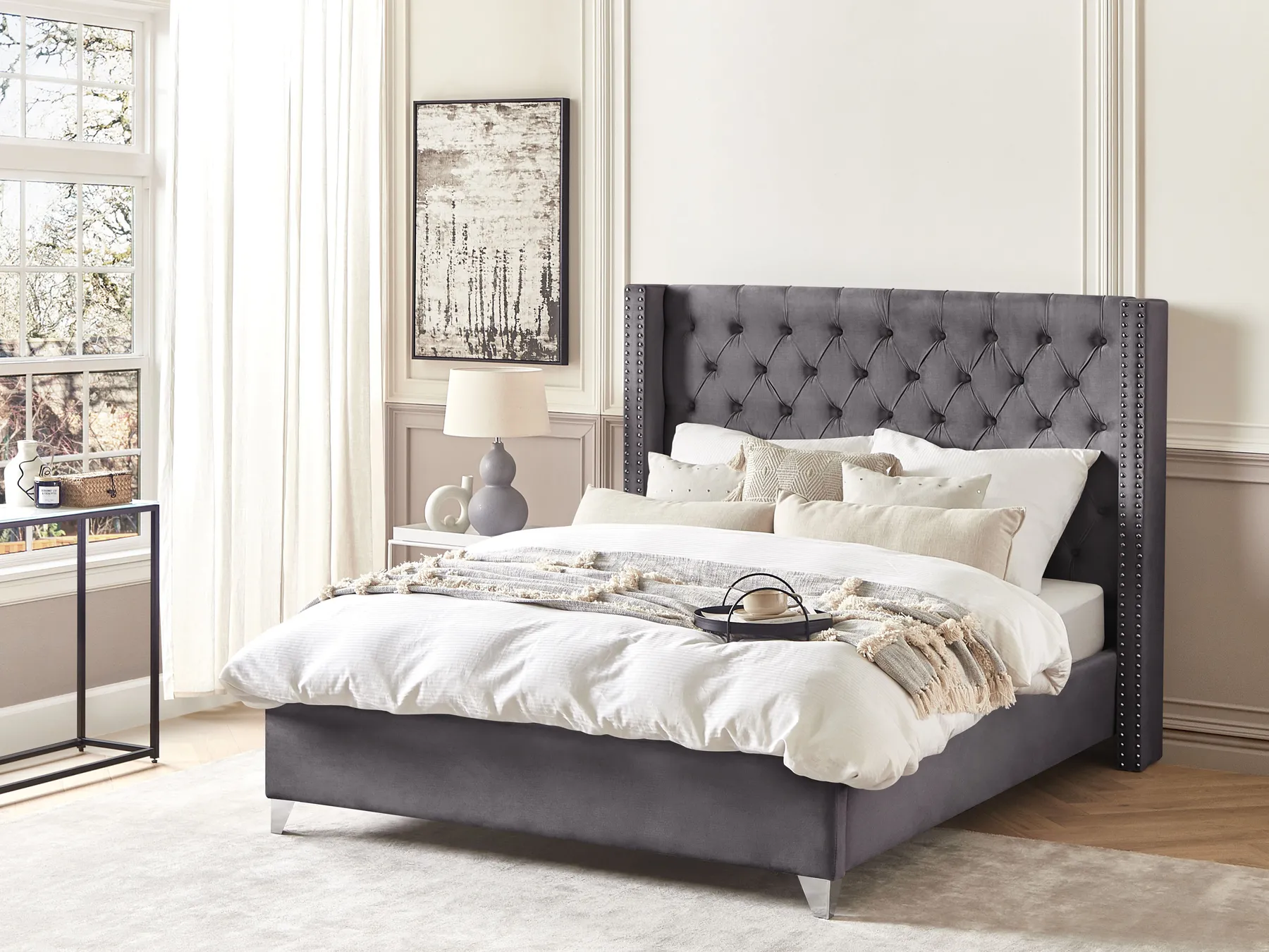Bed Velvet LUBBON 160 x 200 cm (EU King Size) Grey_734228