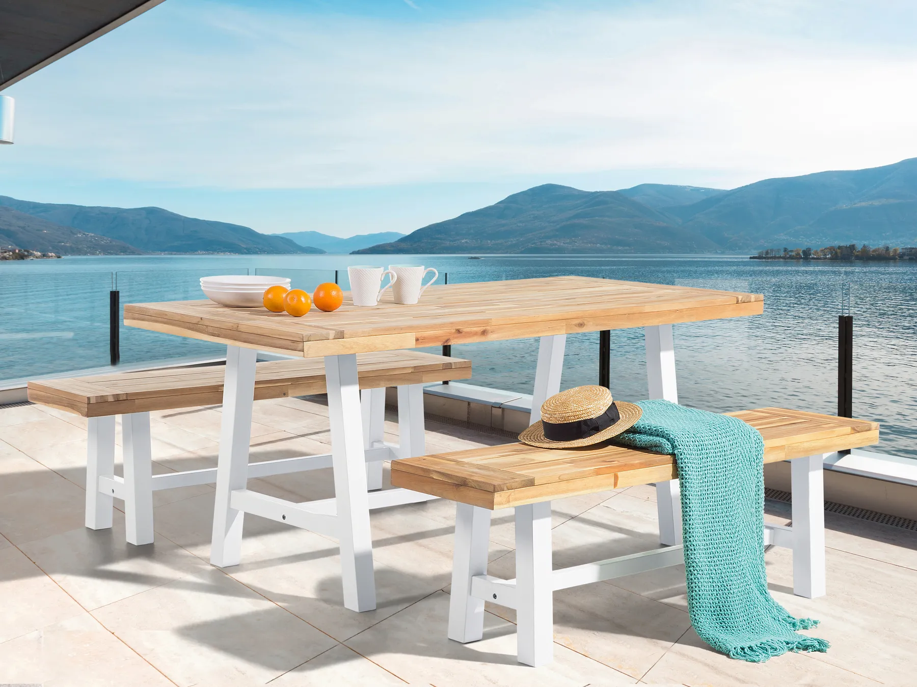 Garden Dining Set 6 Seater SCANIA Acacia Wood White_475647