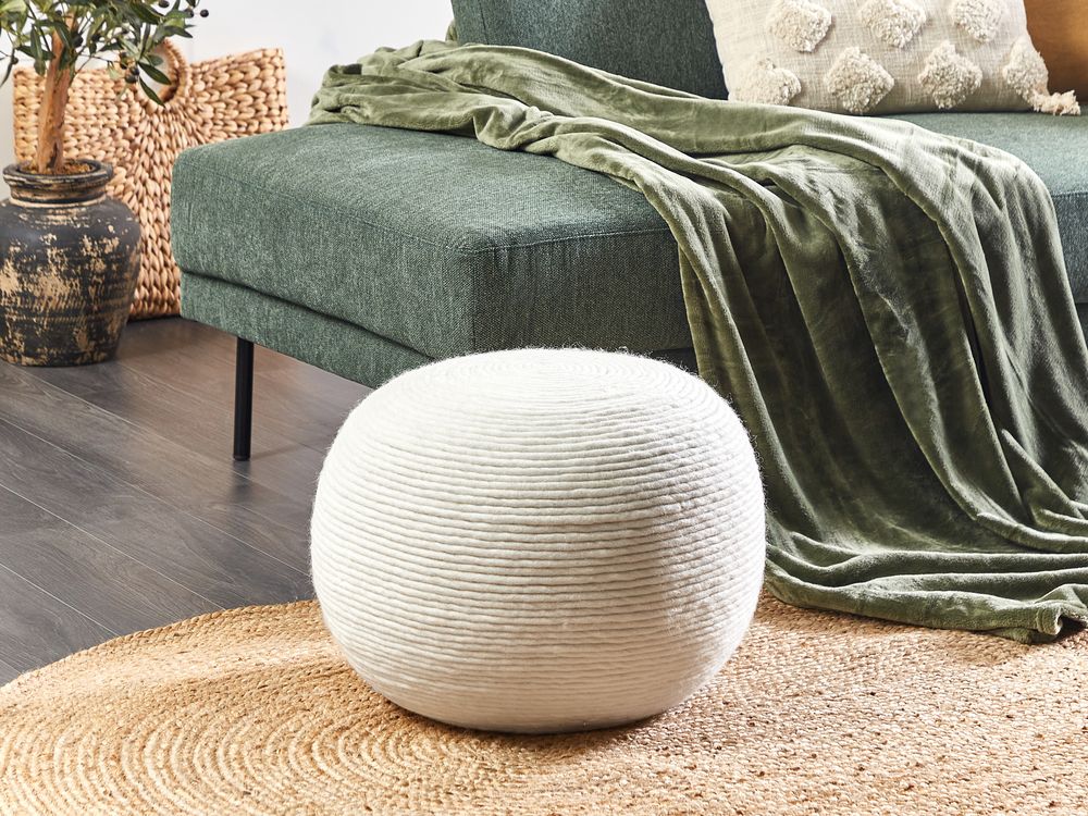 Pouf TAKHABI Wolle Weiss