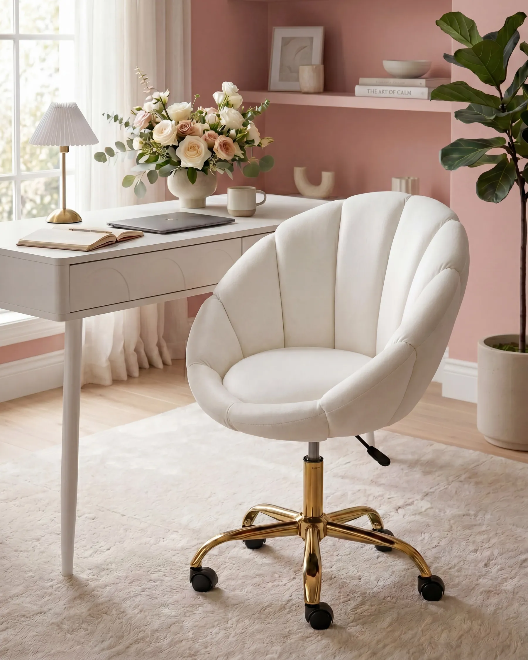 Desk Chair ANNABELLE Velvet Off-White_1083811