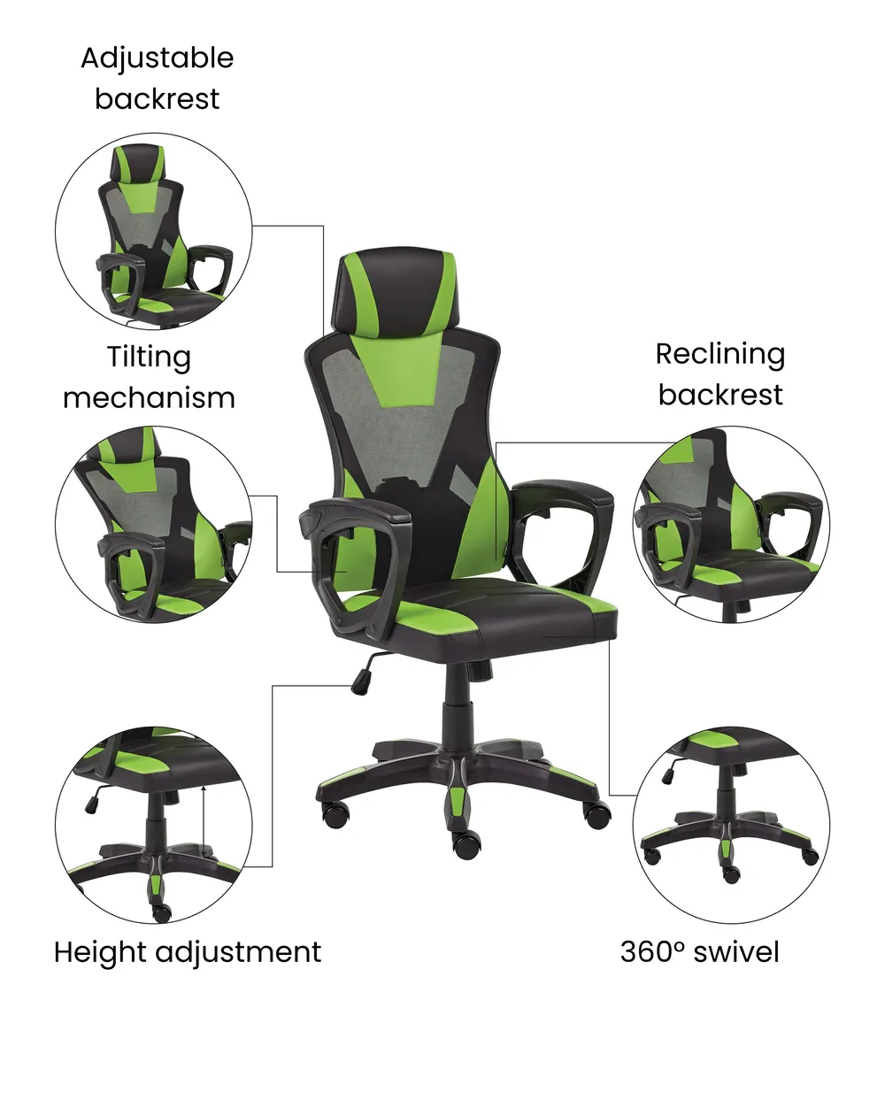 Office Chair IGNIS Faux Leather Lime Green_1074205