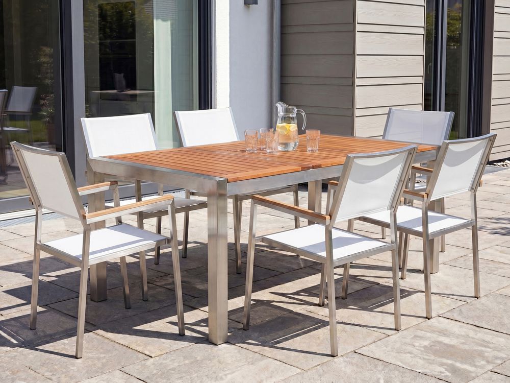 Set dining pentru grădină cu 6 locuri GROSSETO Lemn de eucalipt Maro/Alb