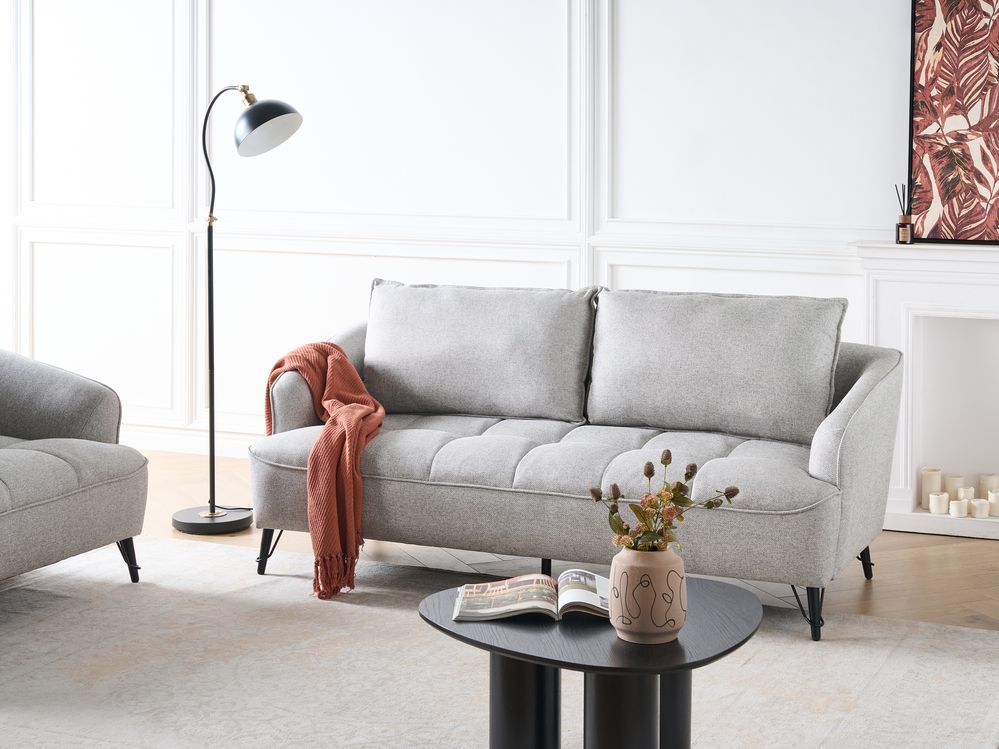 Sofa 3 Seater HOBRO Fabric Light Grey
