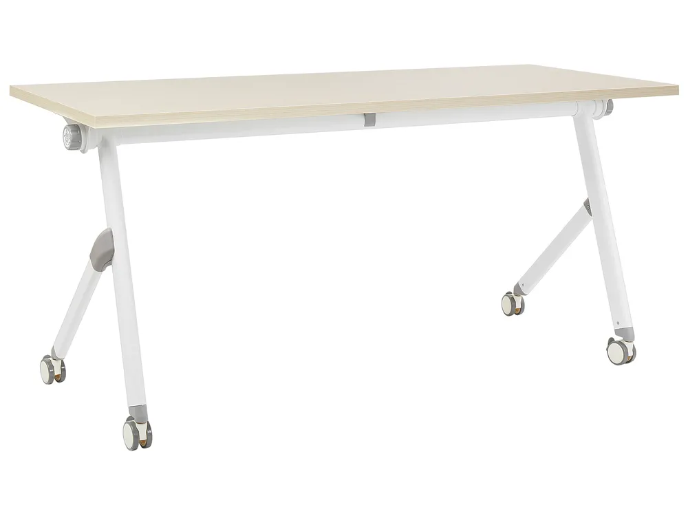 Foldable Office Desk BENDI 160 cm 60 cm with Wheels Light Brown