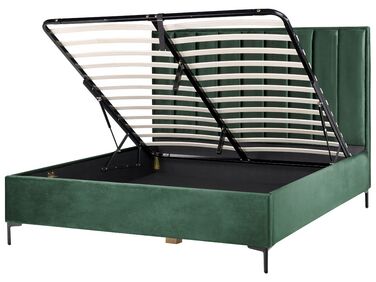 Zamatová posteľ s úložným priestorom 180 x 200 cm tmavozelená SEZANNE