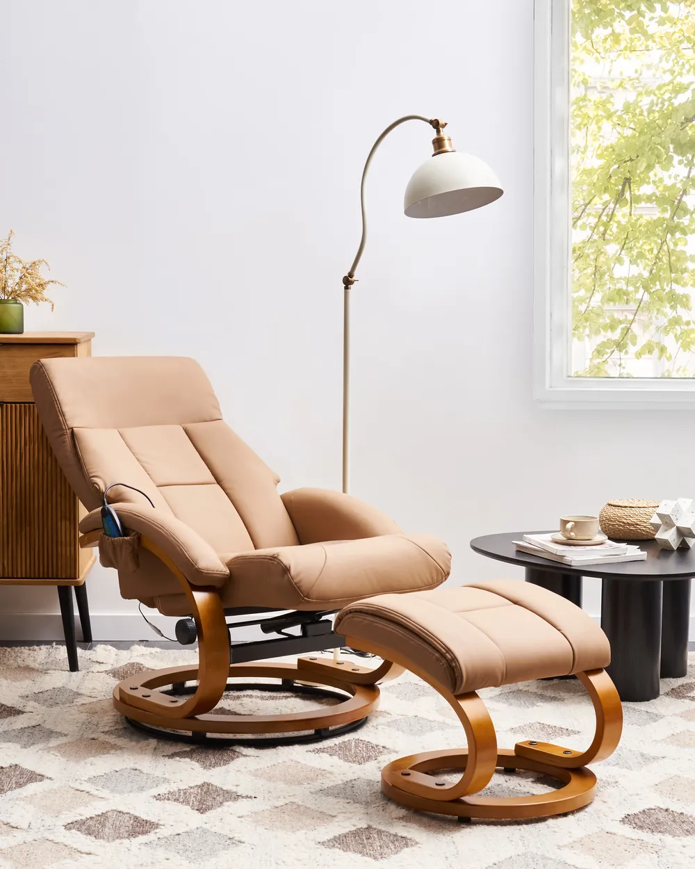 Massage Chair FORCE with Footstool Faux Leather Sand Beige_948089