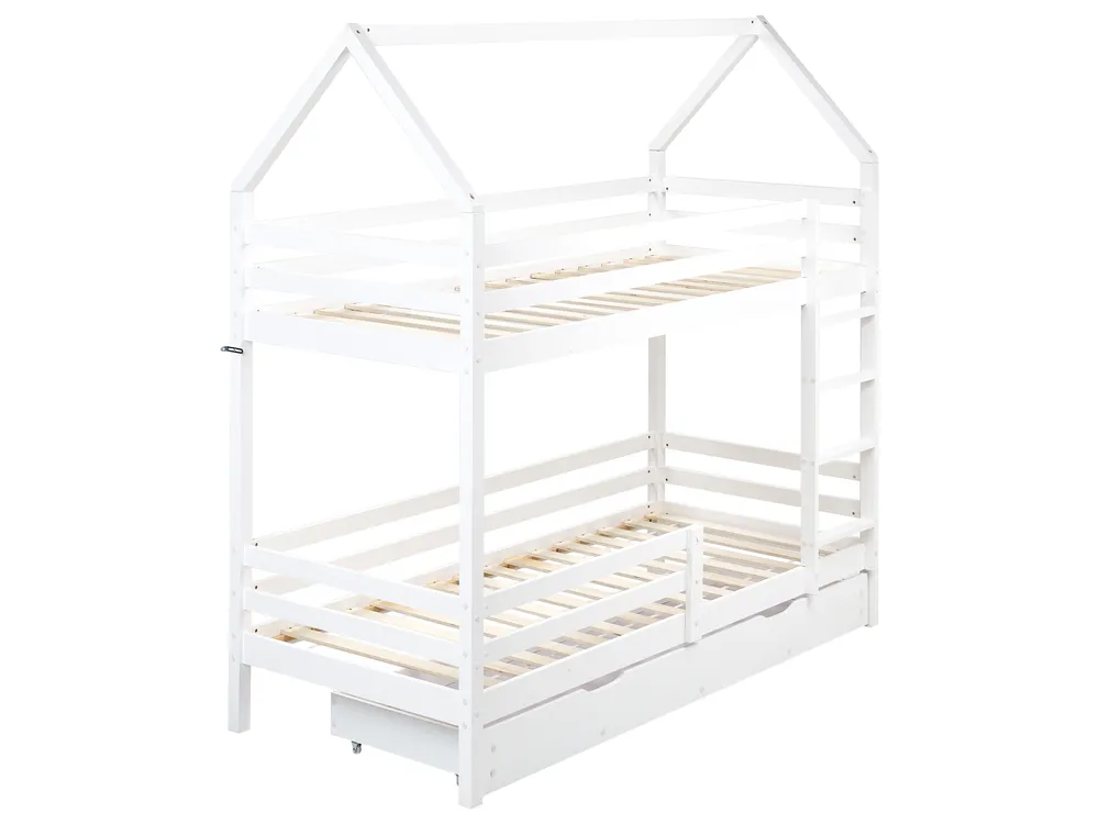 Bunk Bed with Drawers House Pine Wood GIRGOLS 90 x 200 cm (EU Single) with Storage White_1082529