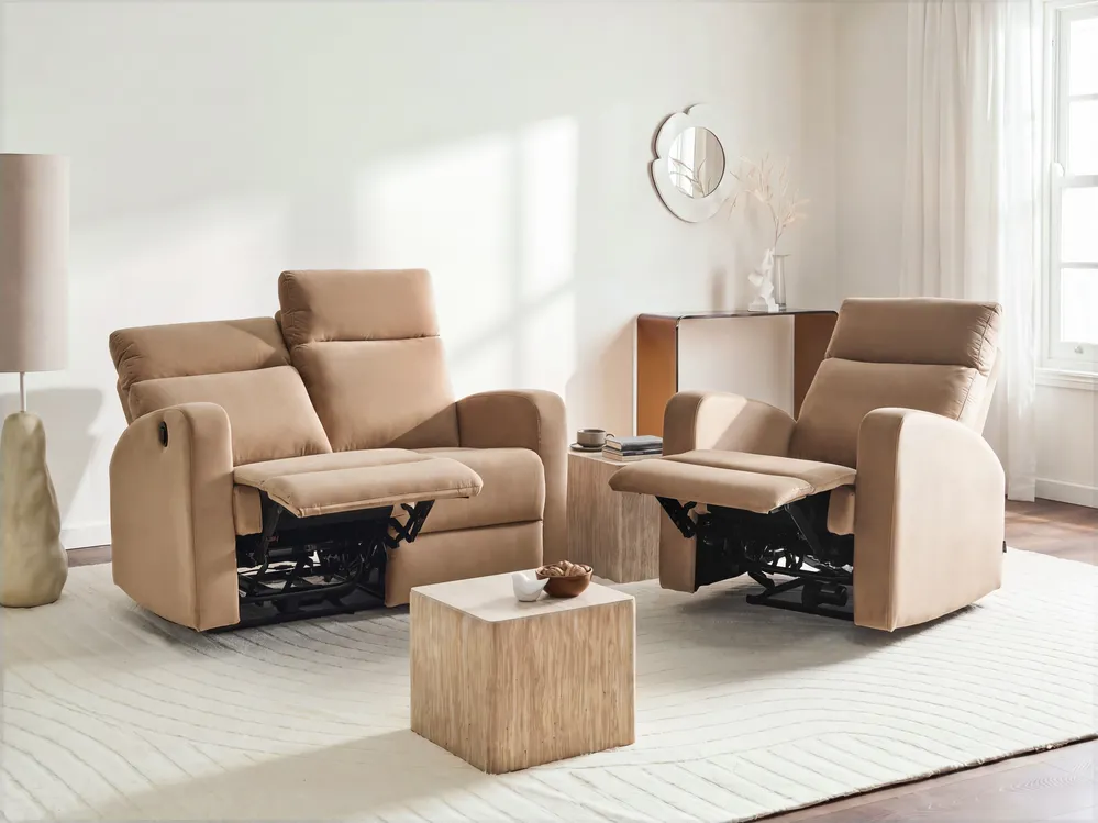 Sofa z elektryczną funkcją relaksu dla 2 osób VERDAL Welur Jasnobrązowy_1081354