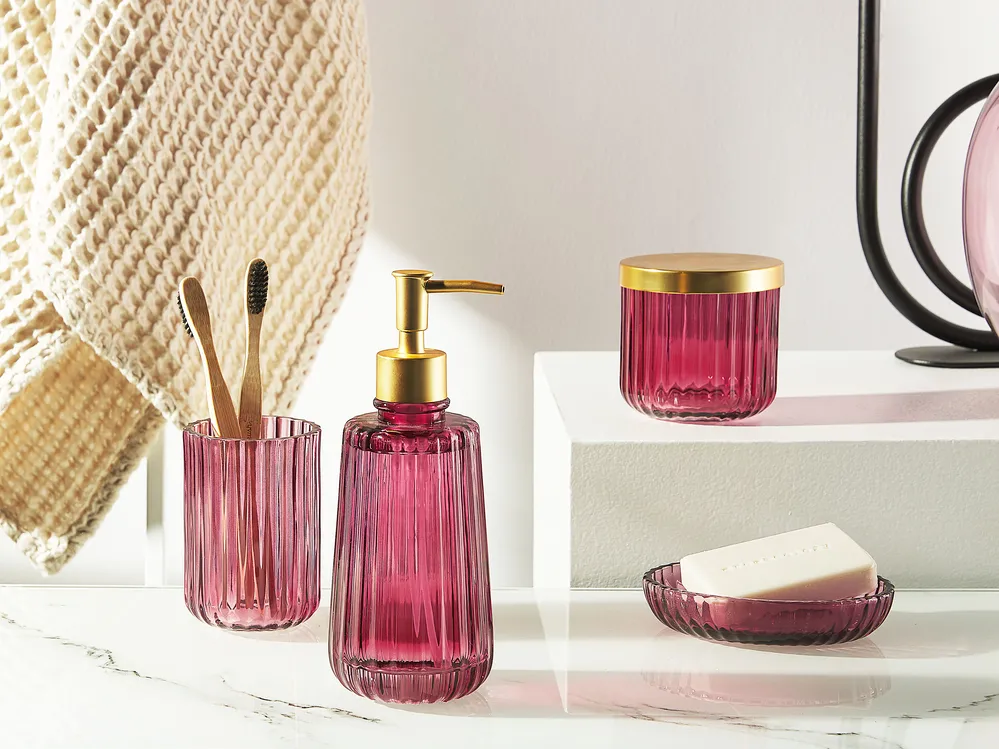Set da 4 accessori per il bagno CARDENA Vetro Rosa