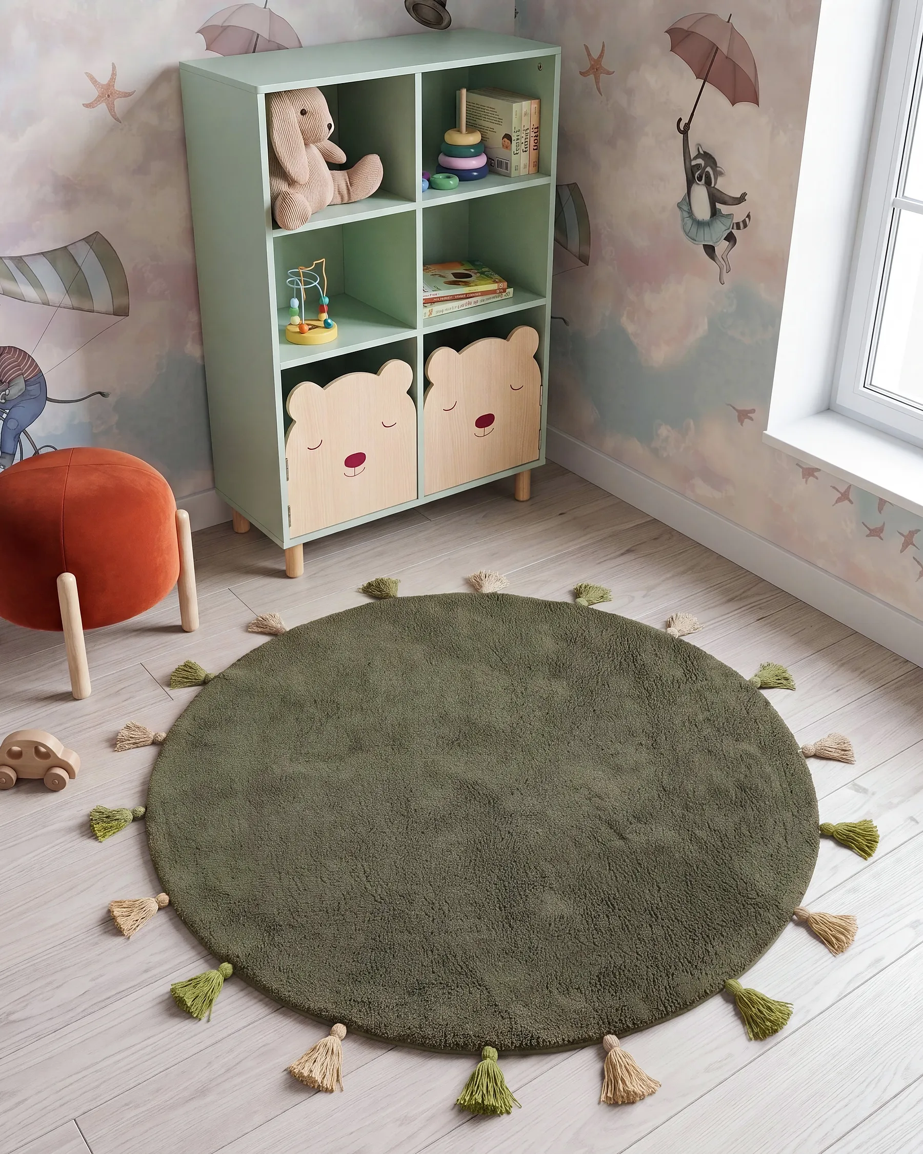 Kids Rug KODINHI  Dark Green ø 120 cm Cotton_1155121