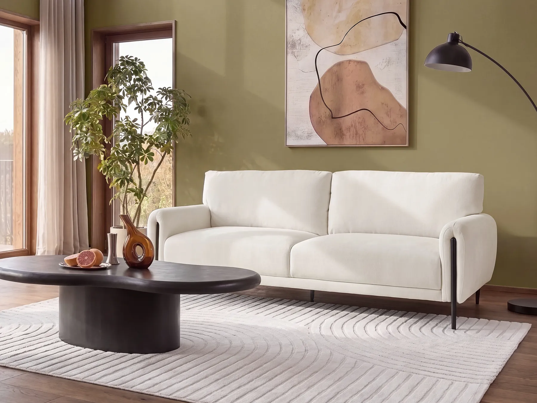 Sofa 3-Sitzer SKARO Chenillegewebe Cremeweiß_1155787