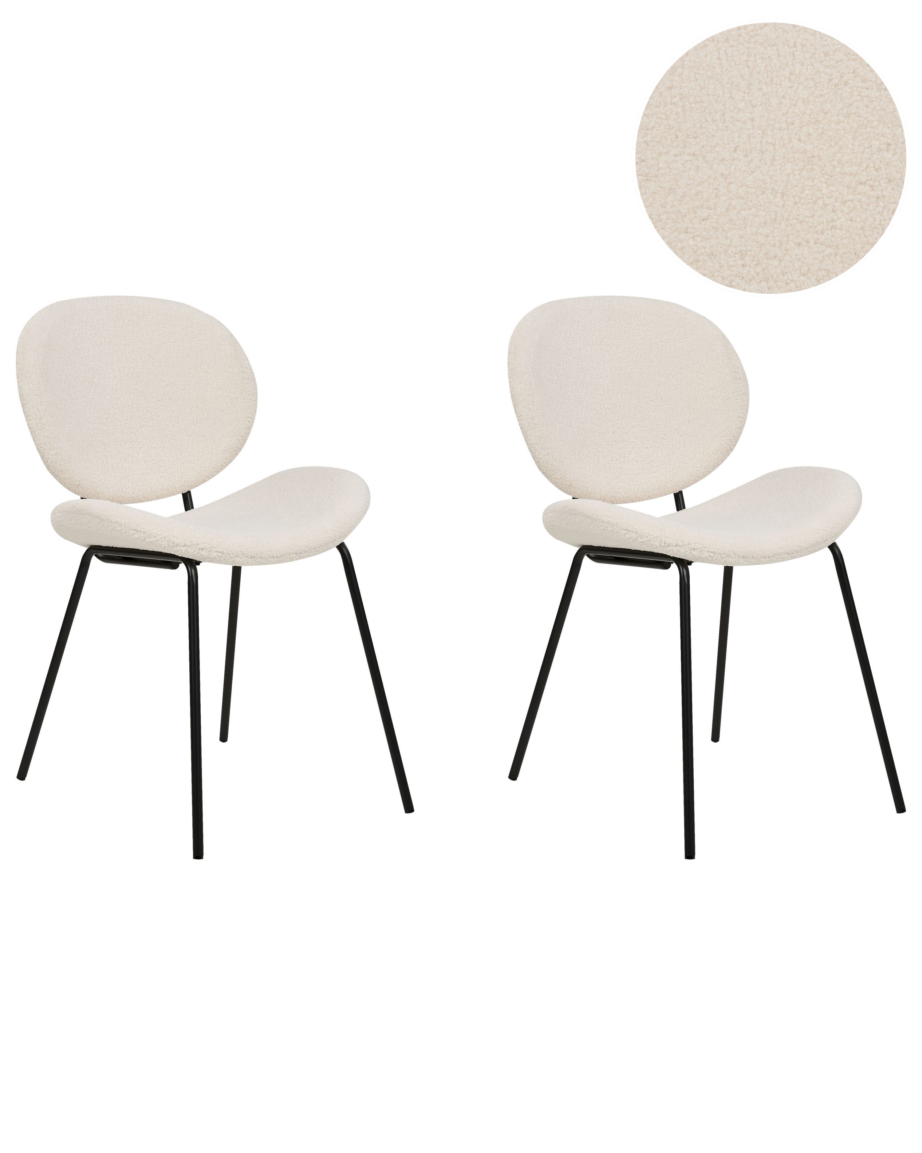 Lot De 2 Chaises De Salle à Manger En Bouclé Et Bois D'hévéa - Assise Et Dossier Rembourrés - Style Rétro Marron Foncé/beige