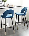 Set of 2 Bar Chairs FALTON Velvet Blue