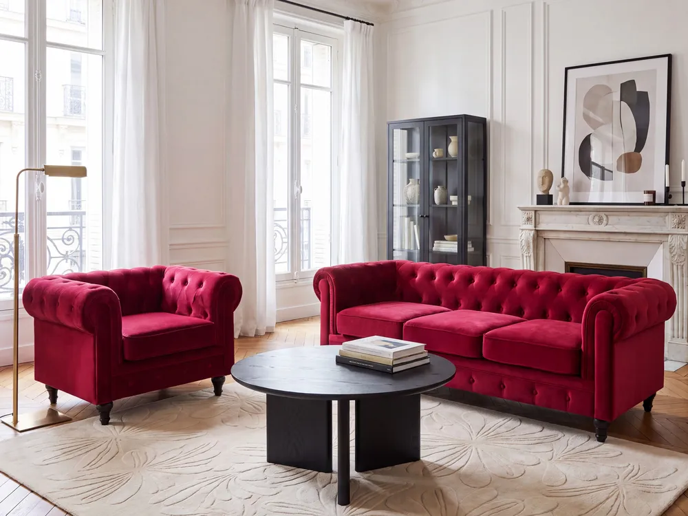Sofa 3 Seater CHESTERFIELD Velvet Dark Red_1149636