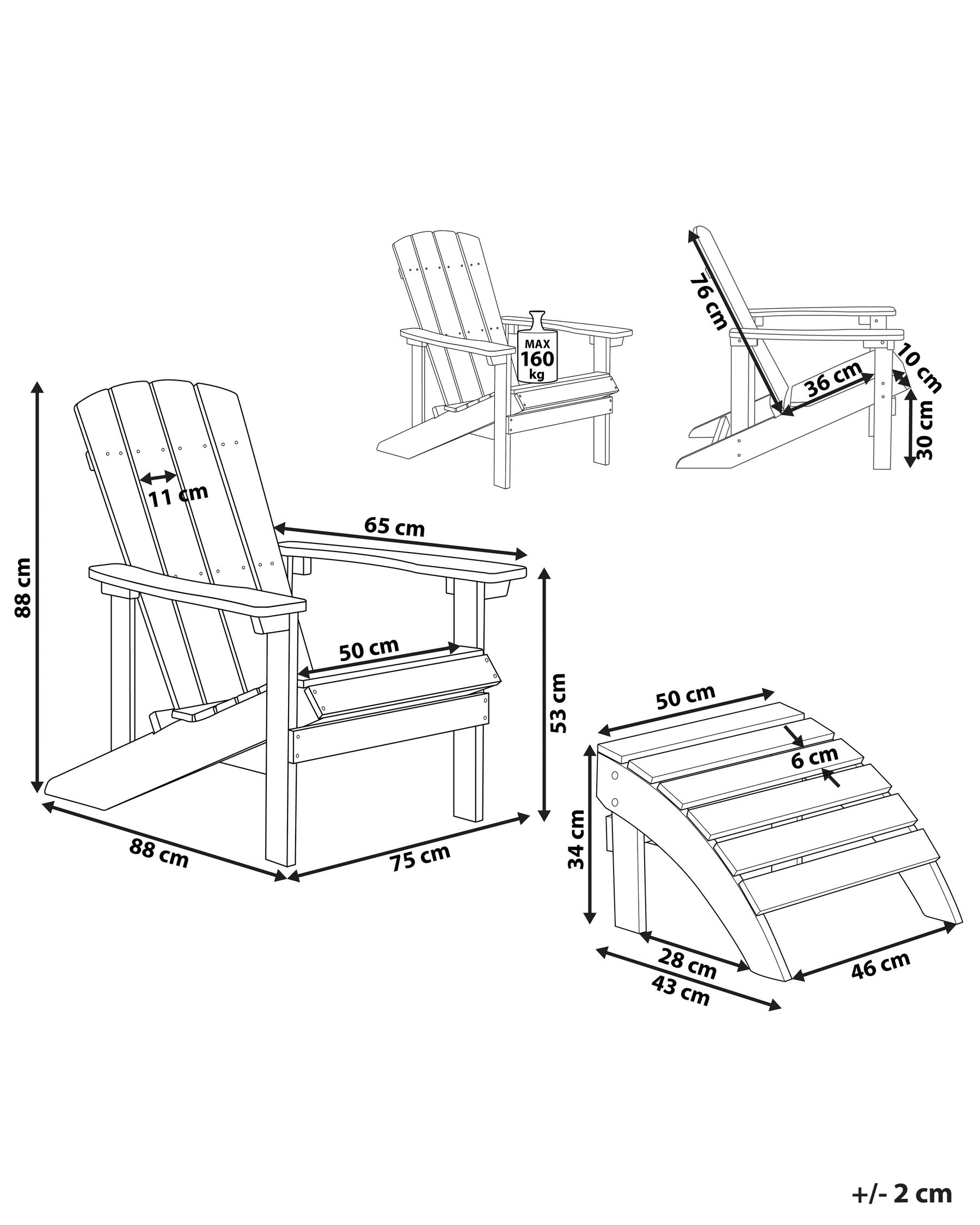 Garden Chair ADIRONDACK with Footstool Light Grey_809504