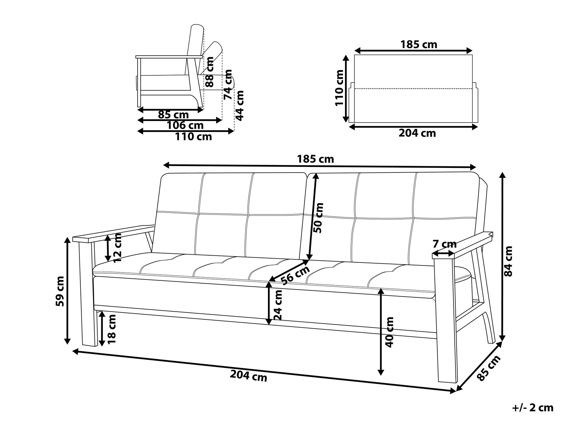 Sofa Bed 3 Seater TJORN Fabric Dark Grey_813516