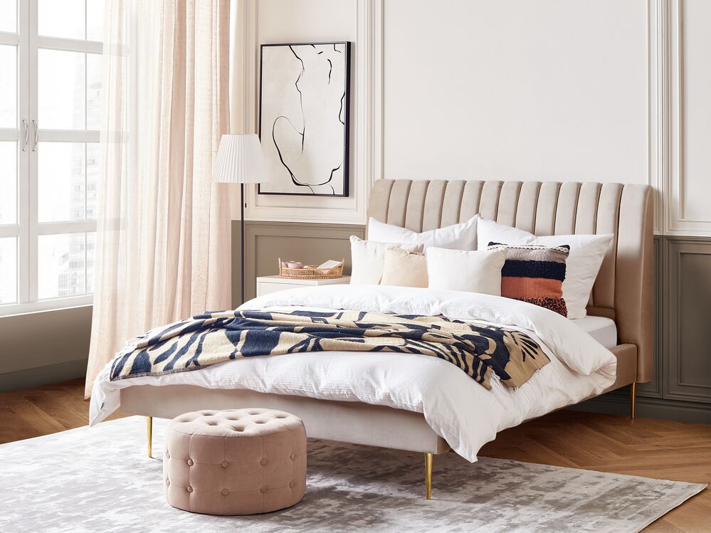Bed Velvet MARVILLE 160 x 200 cm (EU King Size) Sand Beige