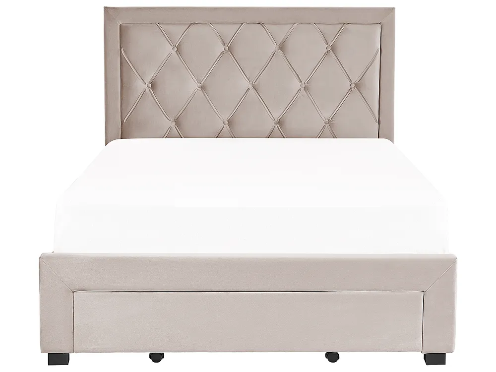 Bett mit Schubladen LIEVIN Samtstoff Beige 140 x 200 cm_858025
