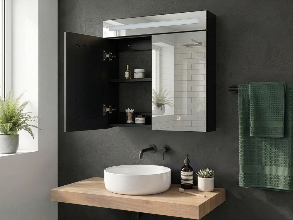 Bathroom Wall Mounted Mirror Cabinet LED JARAMILLO 60 cm 60 cm Black