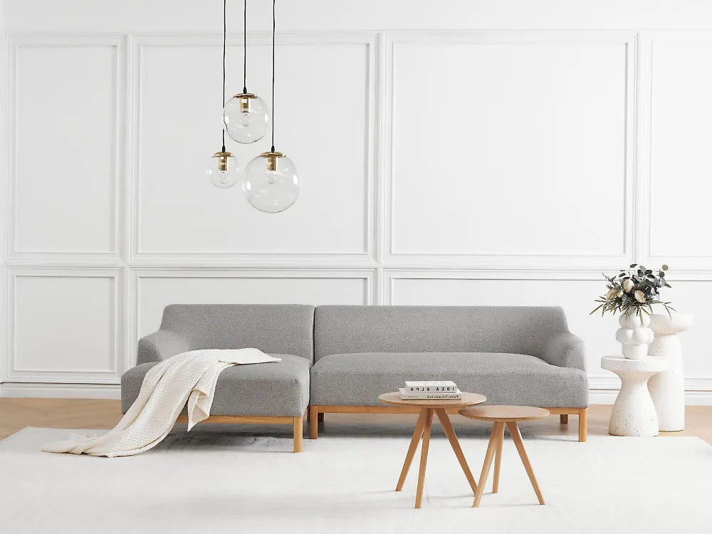 Ecksofa SOSJO Stoff Hellgrau rechtsseitig_1175881