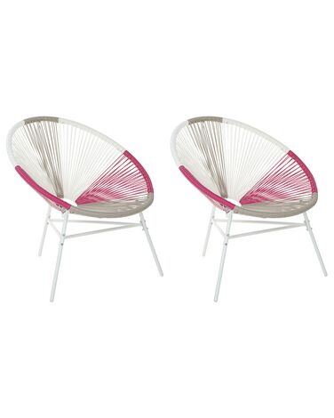 Lot 2 chaises de jardin rose et blanc ACAPULCO