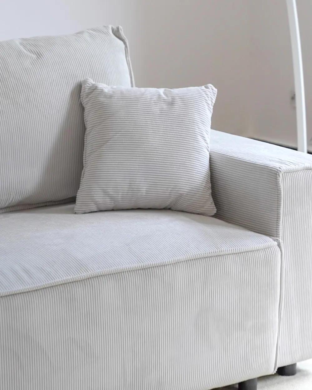 Corner Sofa Bed 3 Seater ABACKA Corduroy Off-White Right Hand_1020493