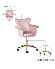 Židle k psacímu stolu VELENCIA Umělý samet Pastelově růžová_1065148