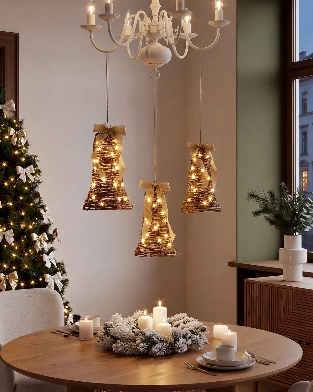 Zestaw 3 dekoracji świątecznych LED LUOSTO 43/38/32 cm Wzór świąteczny Brązowy