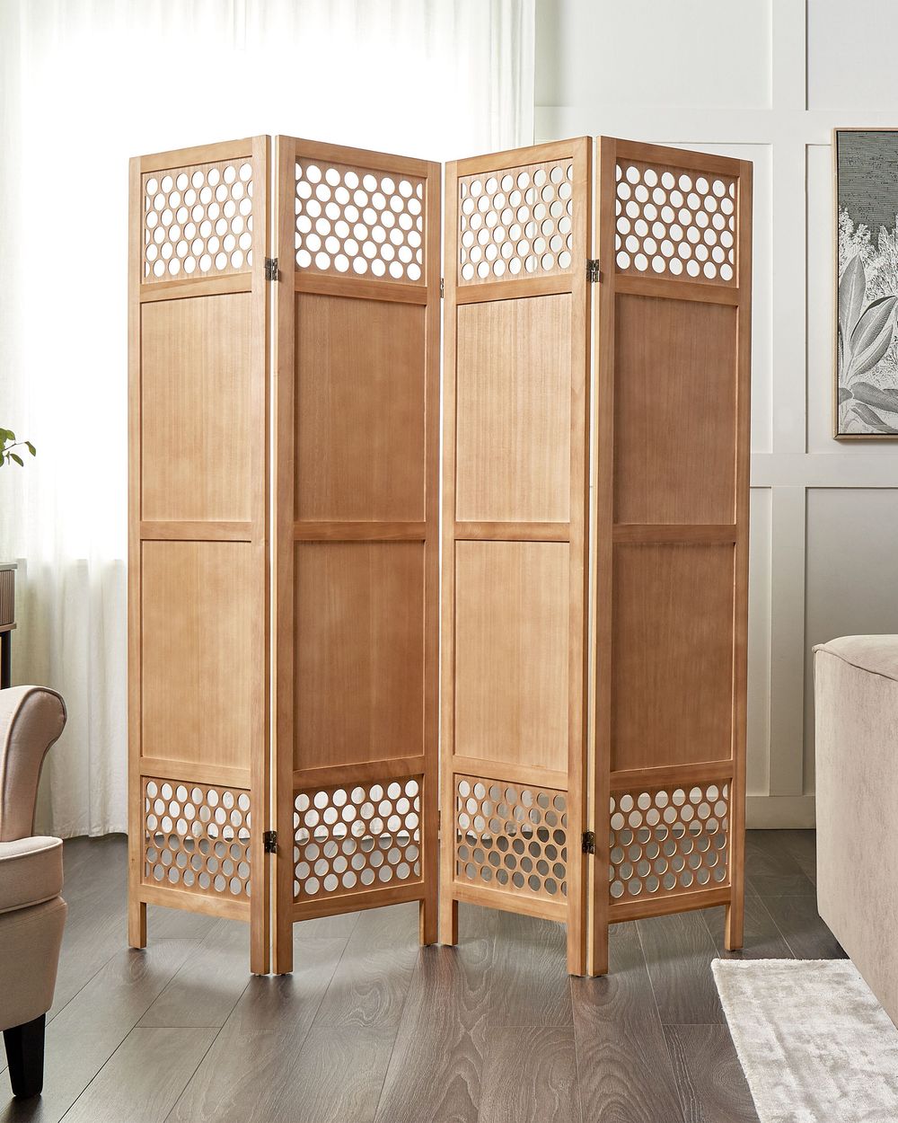 4 Panel Room Divider CERTOSA Light Wood Beliani