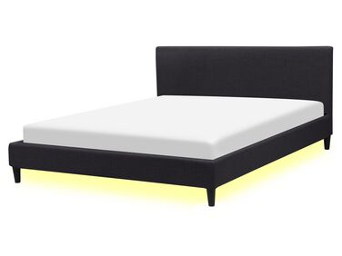 Černá čalouněná postel s LED osvětlením 160 x 200 cm FITOU