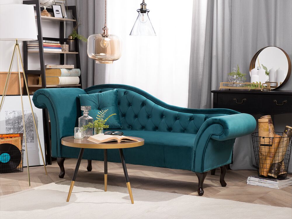 Chaise longue izquierda LATTES Terciopelo Verde azulado