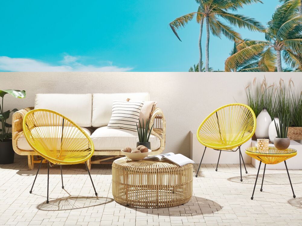 PE Rattan Bistro Set Yellow ACAPULCO II Beliani