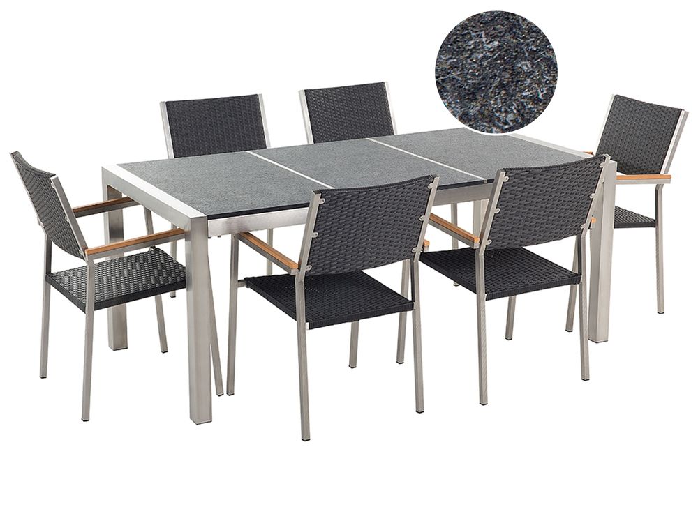 Gartenmöbel Set 6-Sitzer GROSSETO Dreifachplatte Basalt geflammt Schwarz